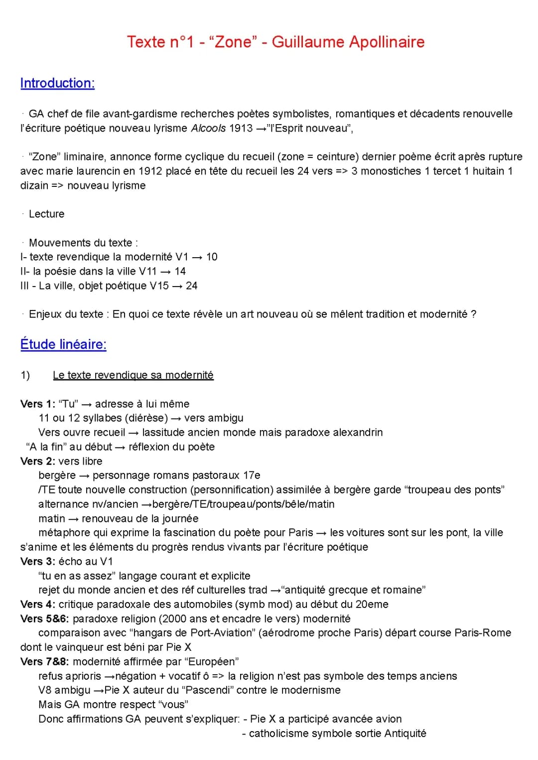 Analyse linéaire - "Zone" - Guillaume Apollinaire - Alcools