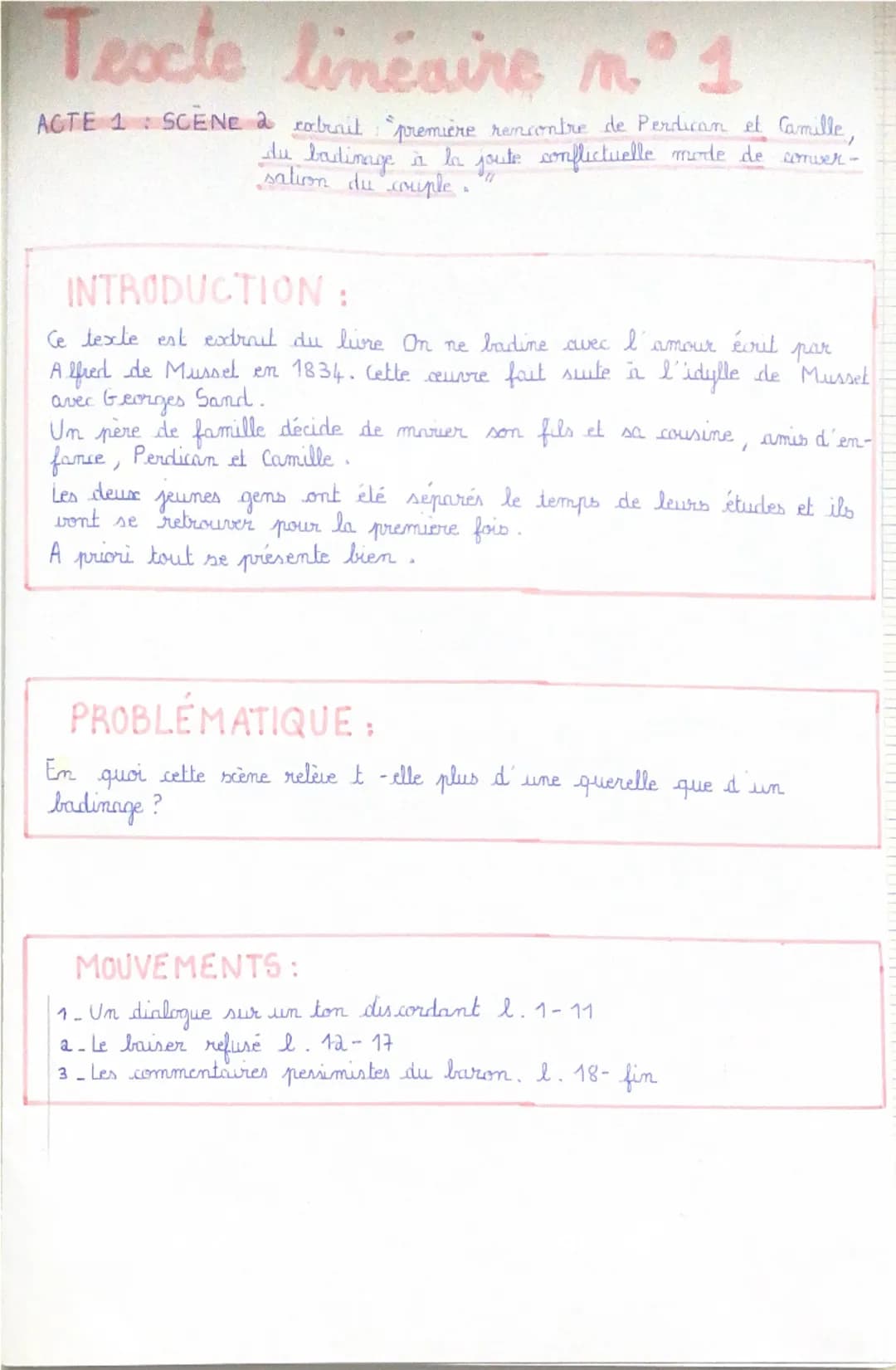 --- OCR Start ---
Teocte linéaire nº 1
ACTE 1: SCENE 2 cobrnil première rencontre de Perdican et Camille,
du badinage is la joute conflictue