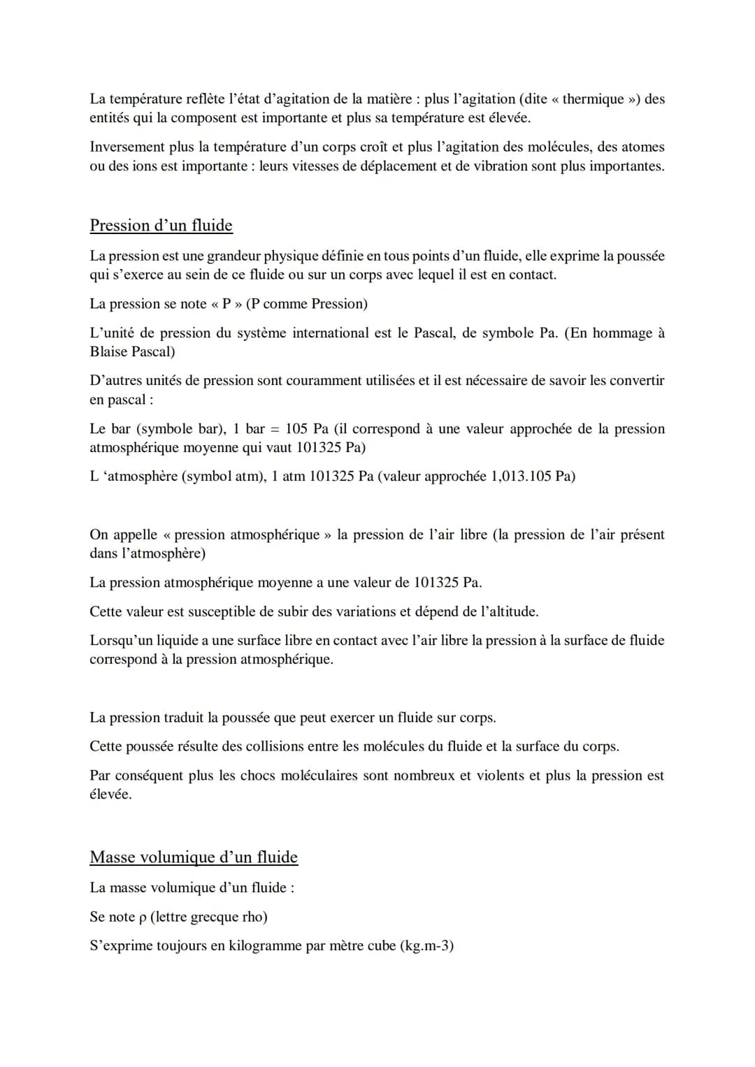 Statique des fluides
Qu'est-ce qu'un fluide ?
Un fluide est un corps composé de particules pouvant de déplacer les unes par rapports aux
aut
