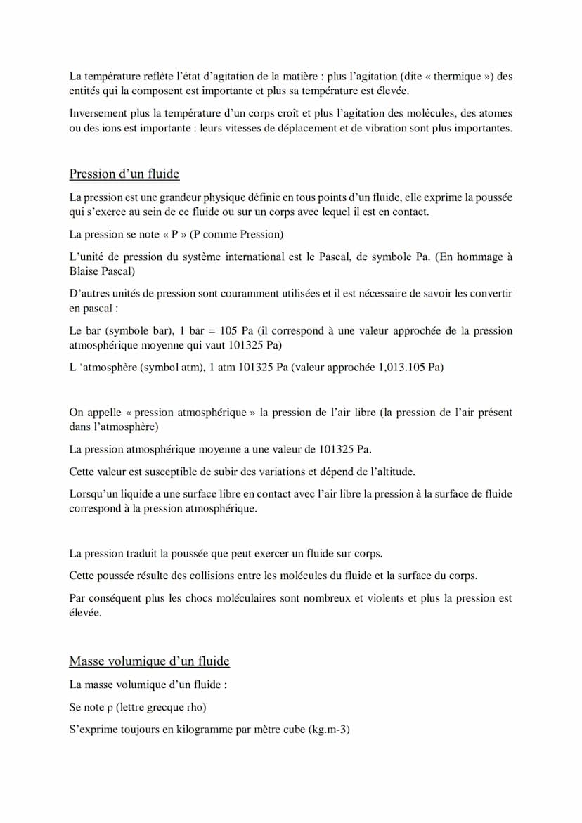 Statique des fluides
Qu'est-ce qu'un fluide ?
Un fluide est un corps composé de particules pouvant de déplacer les unes par rapports aux
aut