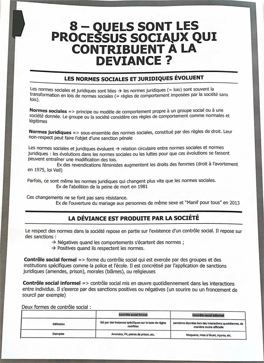 Quels sont les processus sociaux qui contribuent à la déviance - Cours PDF et Exemples Déviance