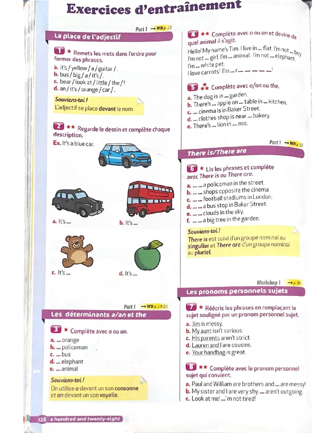 Fiche 6e exercice anglais 