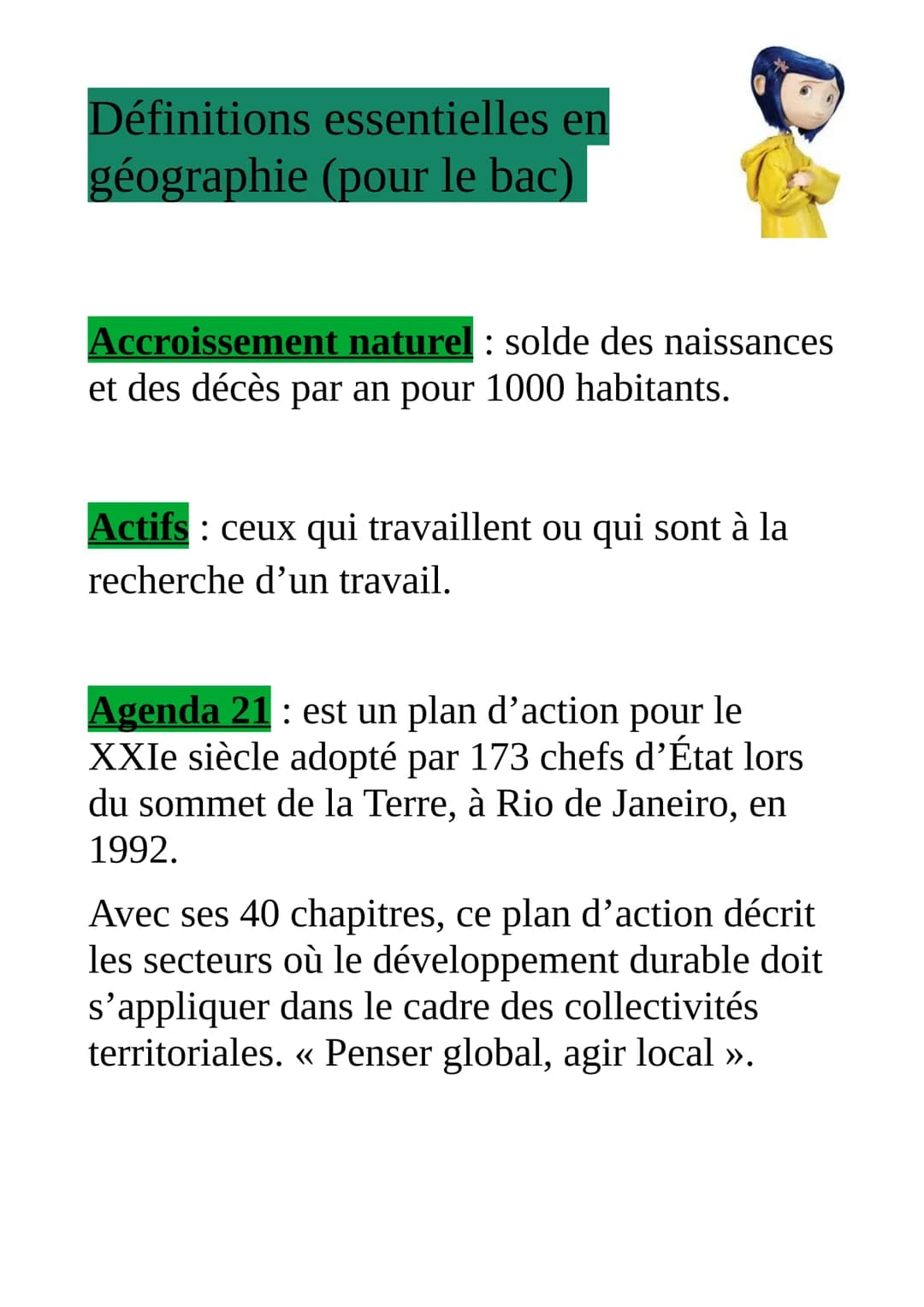 Définitions essentielles en
géographie (pour le bac)
Accroissement naturel : solde des naissances
et des décès par an pour 1000 habitants.
A