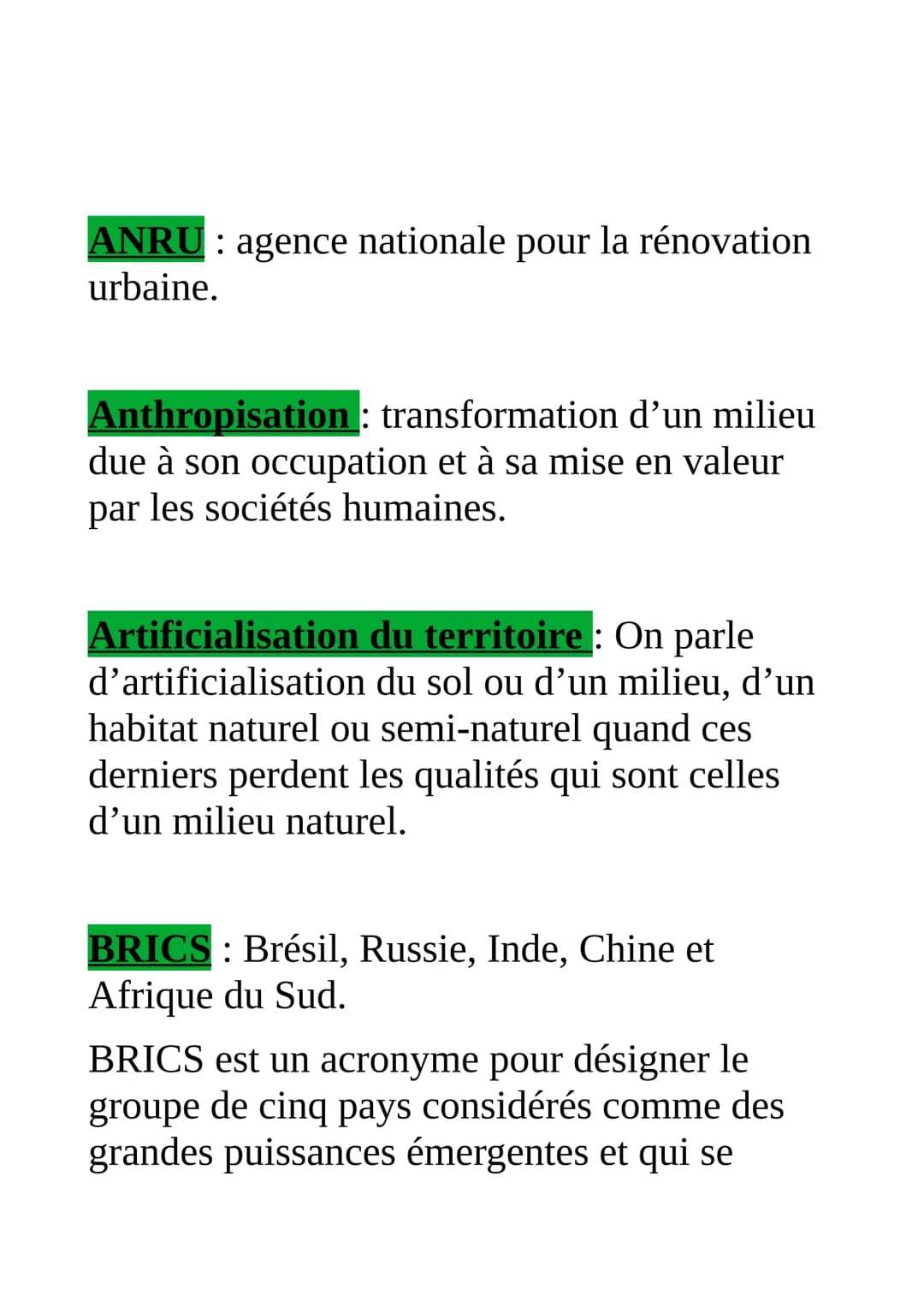 Définitions essentielles en
géographie (pour le bac)
Accroissement naturel : solde des naissances
et des décès par an pour 1000 habitants.
A