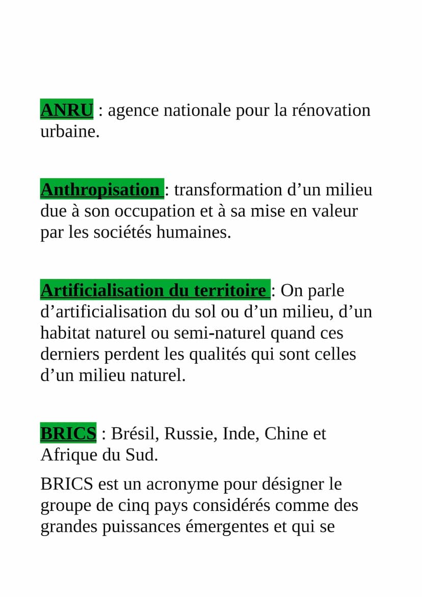 Définitions essentielles en
géographie (pour le bac)
Accroissement naturel : solde des naissances
et des décès par an pour 1000 habitants.
A
