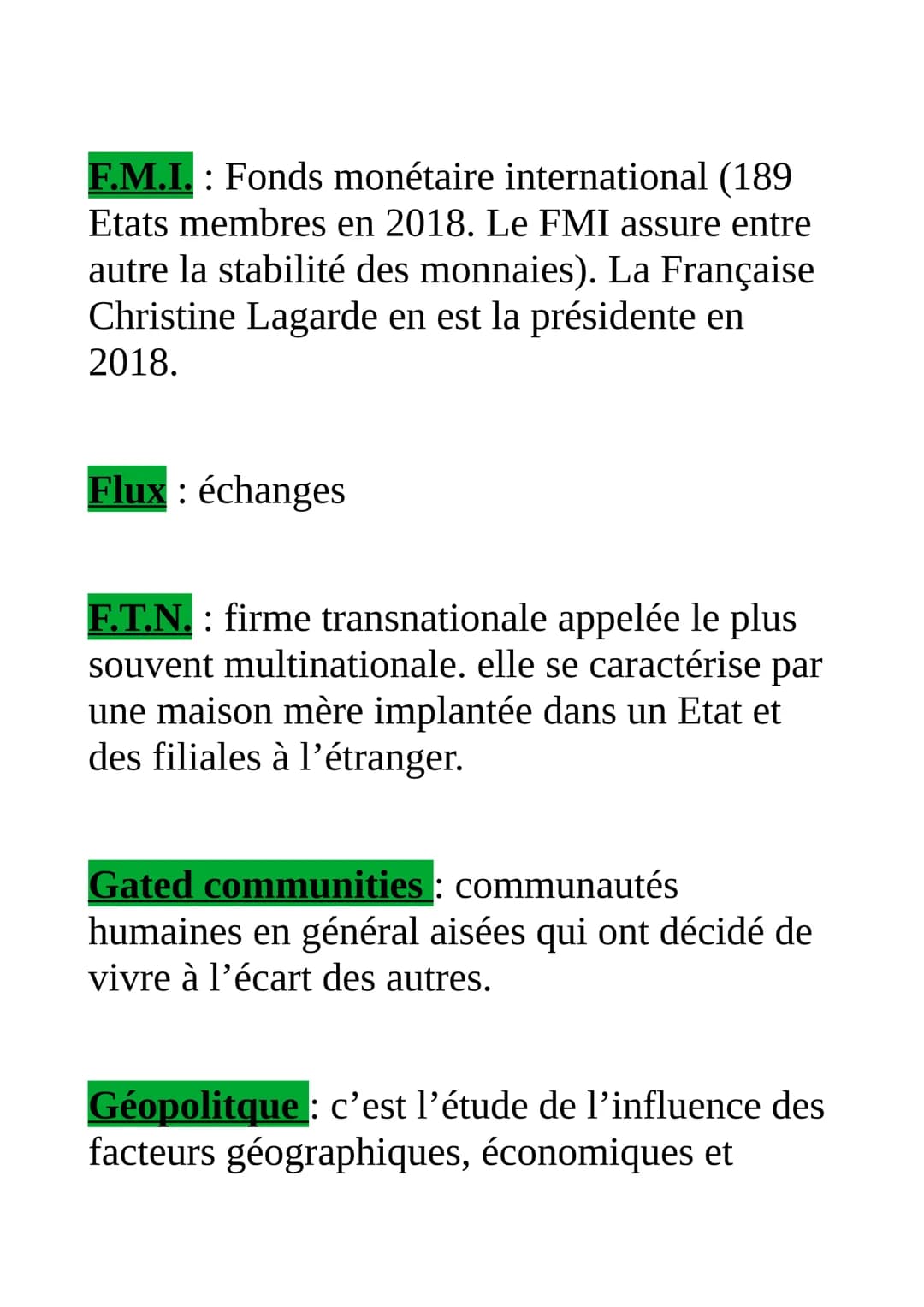 Définitions essentielles en
géographie (pour le bac)
Accroissement naturel : solde des naissances
et des décès par an pour 1000 habitants.
A