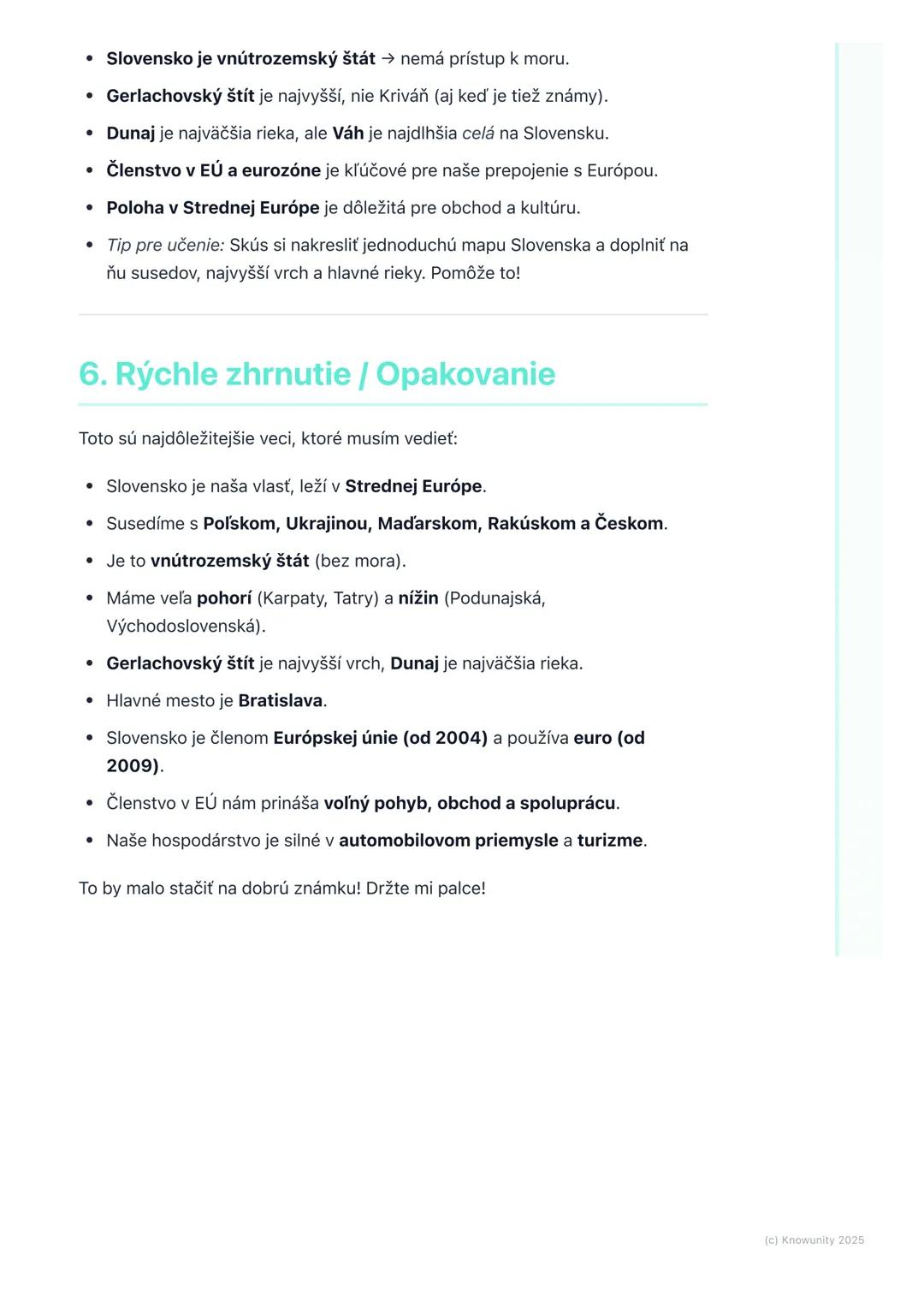 # Slovensko - naša vlasť v
európskom kontexte

1. Prehľad našej vlasti v Európe

Ahojte! Pripravujem si poznámky na písomku z Geografie o Sl