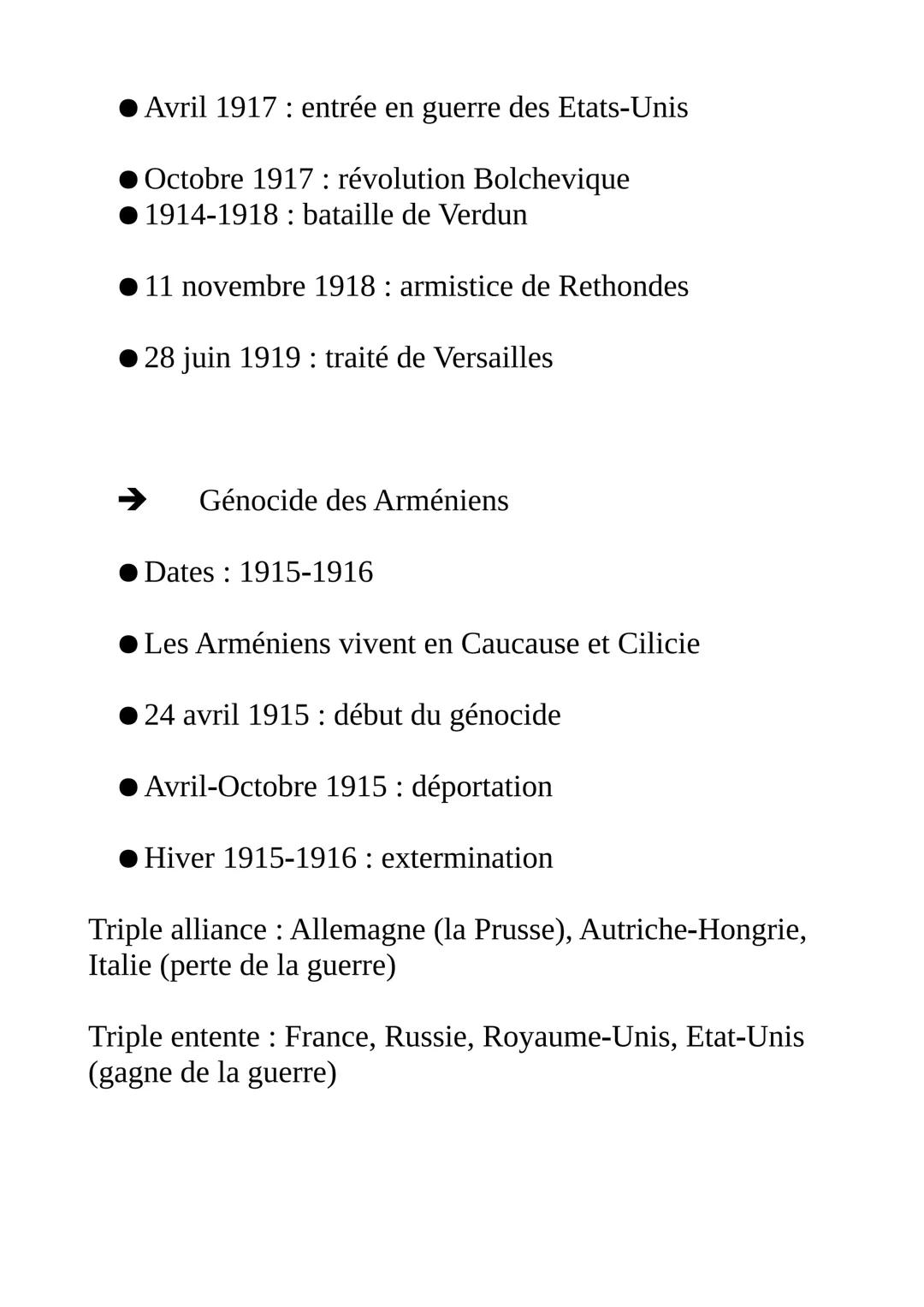Histoire
Dates et information sur la première guerre mondiale
➜ Conséquence du traité de Versailles pour
l'Allemagne
récupération de l'Alsac