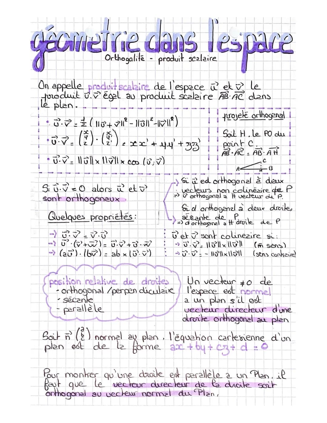 geometrie dans l'espace
Orthogalite
produit scalaire
On appelle produit scalaire de l'espace û et v le
produit v.Végal au produit scalaire A