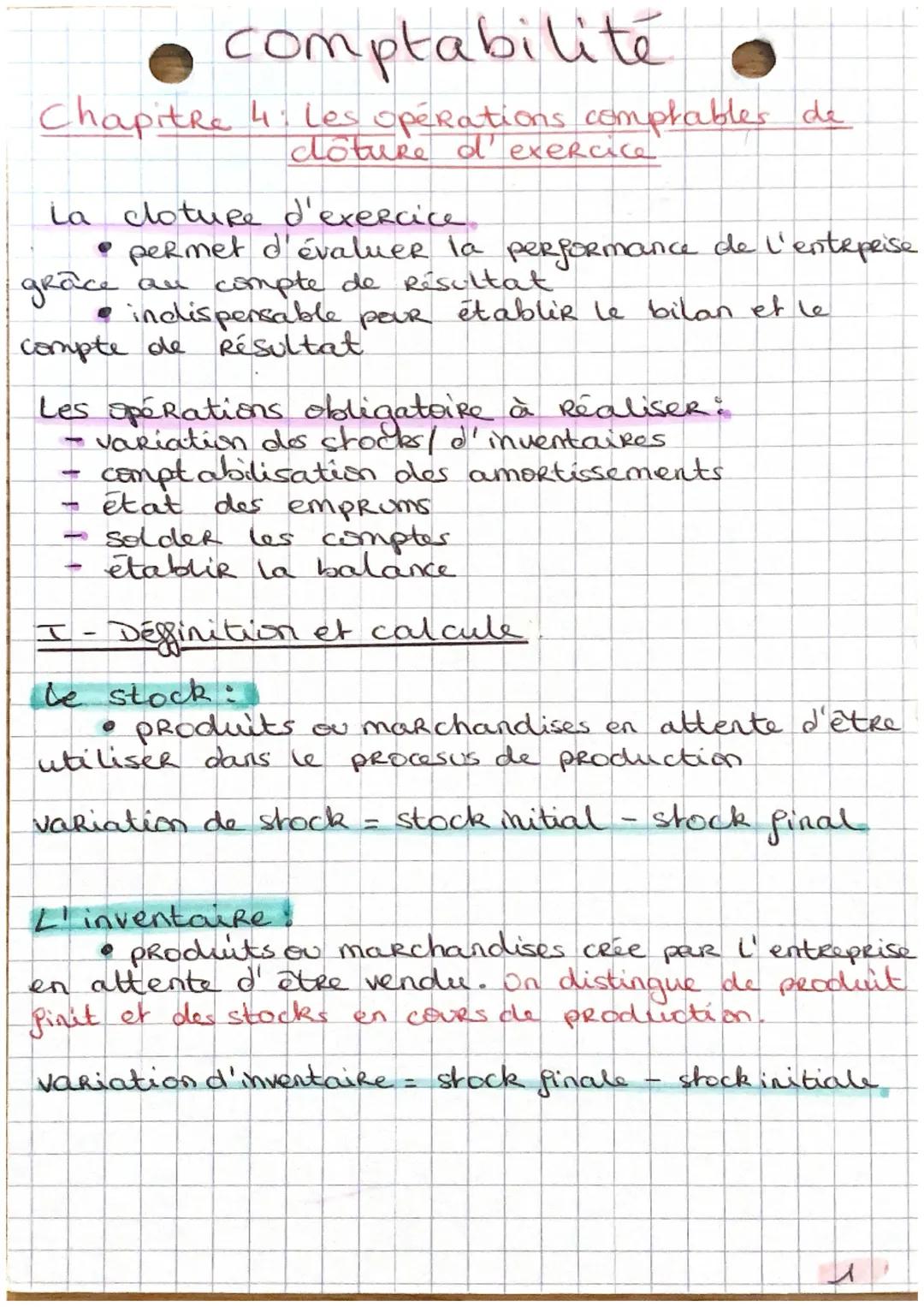 comptabilité •
Chapitre 4: Les operations comptables de
clôture d'exercice
La cloture d'exercice
• permet d'évaluer la performance de l'entr