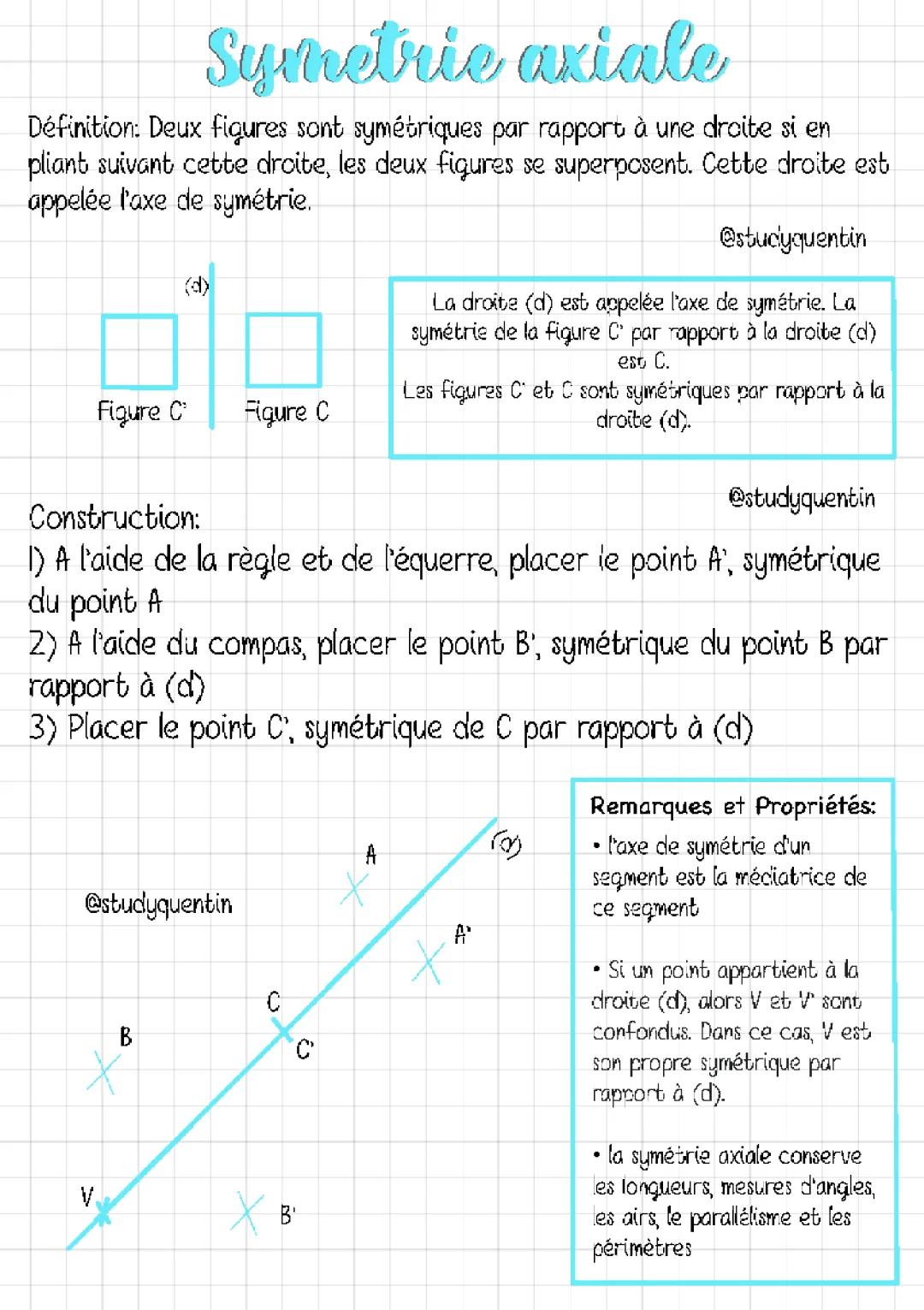 Définition et Propriétés de la Symétrie Axiale et Centrale pour les Classes de 5ème et 6ème