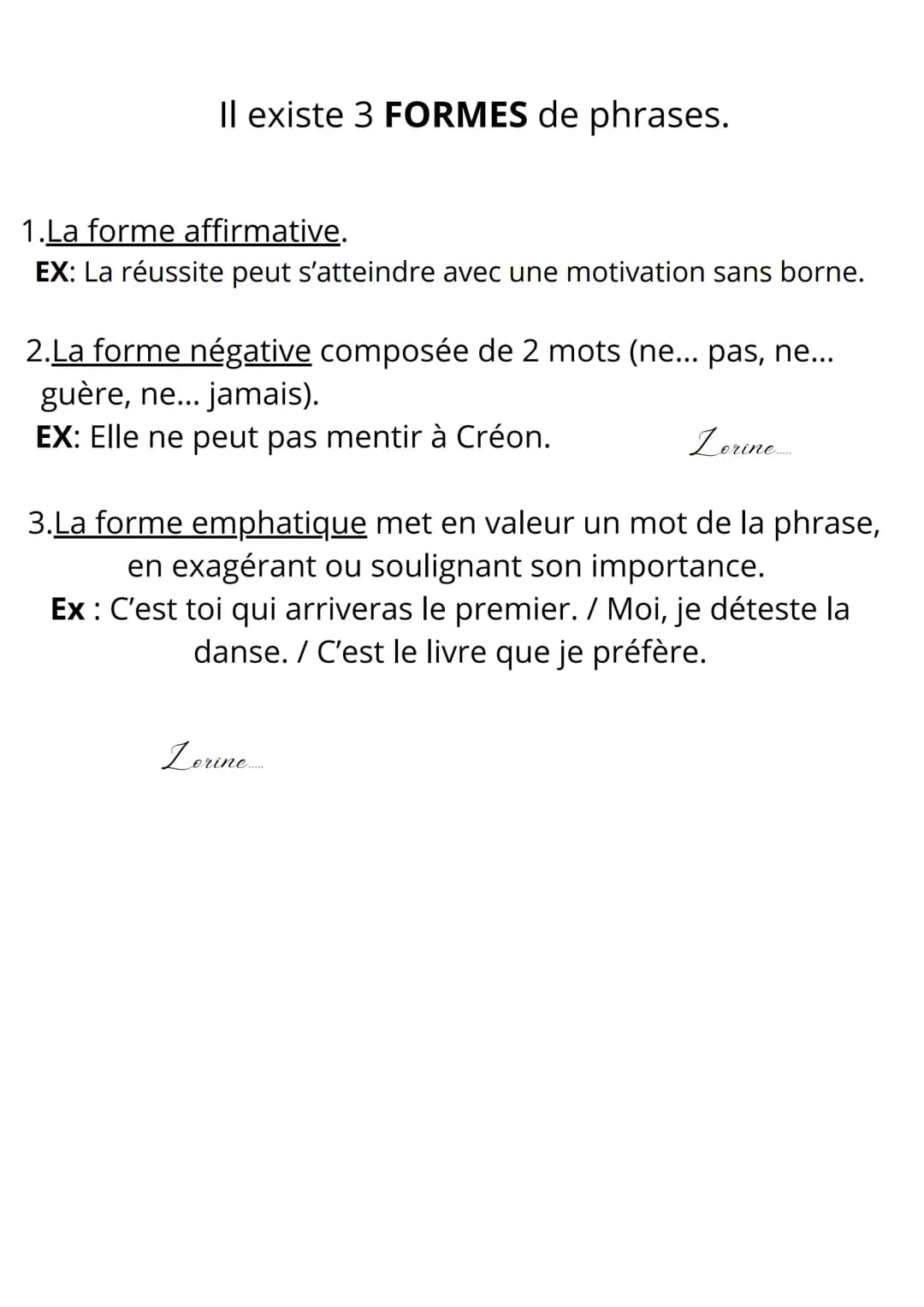 Types et formes de phrases w Lerine
Types et fermes de phrases
-
Il existe 3 TYPES de phrases.
1.La phrase impérative:
-Elle exprime un ordr