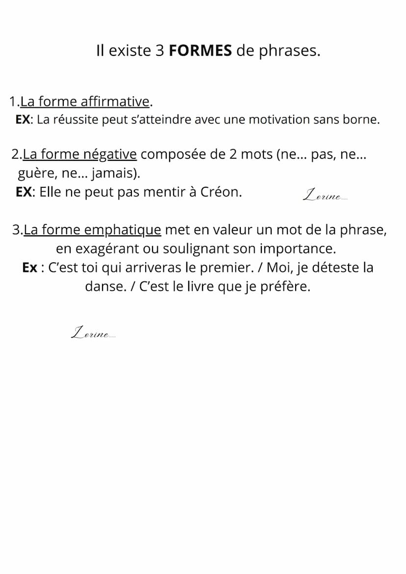 Types et formes de phrases w Lerine
Types et fermes de phrases
-
Il existe 3 TYPES de phrases.
1.La phrase impérative:
-Elle exprime un ordr