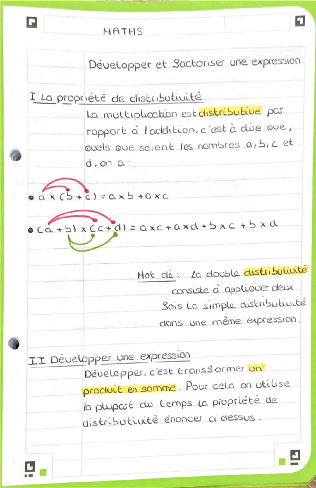 # MATHS

Développer et Sactoriser une expression

I La propriété de distributivité
la multiplication est distributive par
rapport à l'additi