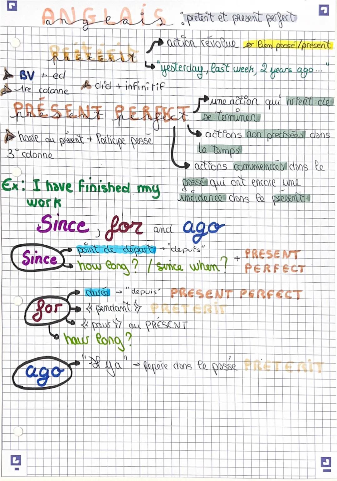 G
angeais : pretent et present perfect
erit
action revolue o hiem poose/present
"yesterday, last week, 2 years ago...
BV ed
clid + infinitif