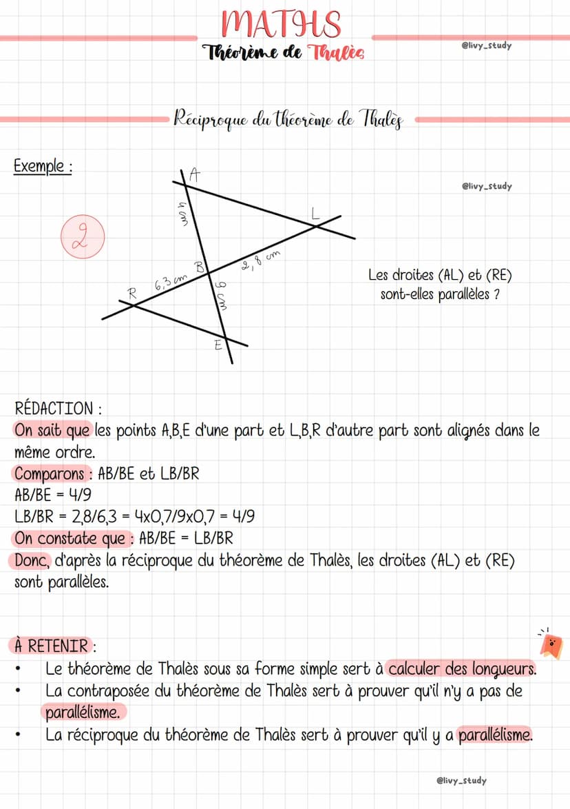 Configuration de Thales
Théorème: Soit ABC un triangle tel que (MN) // (BC); alors on a :
AM/AB = AN/AC = MN/BC (ou bien AB/AM = AC/AN=BC/MN