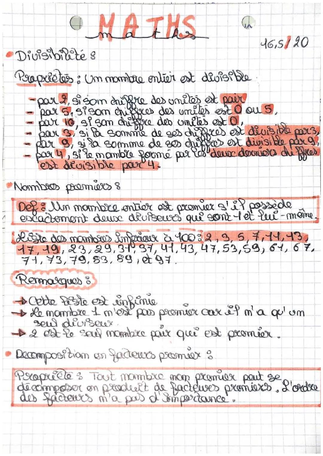 Divisibilité et Nombres premiers 