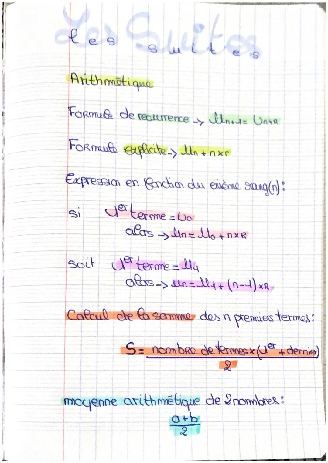 Les Quiter
Arithmetique
Formule de recurrence
Formule explicite - Mn + nxr
Expression en fonction du enième rang(n):
yer terme = Uo
SI
Itnat