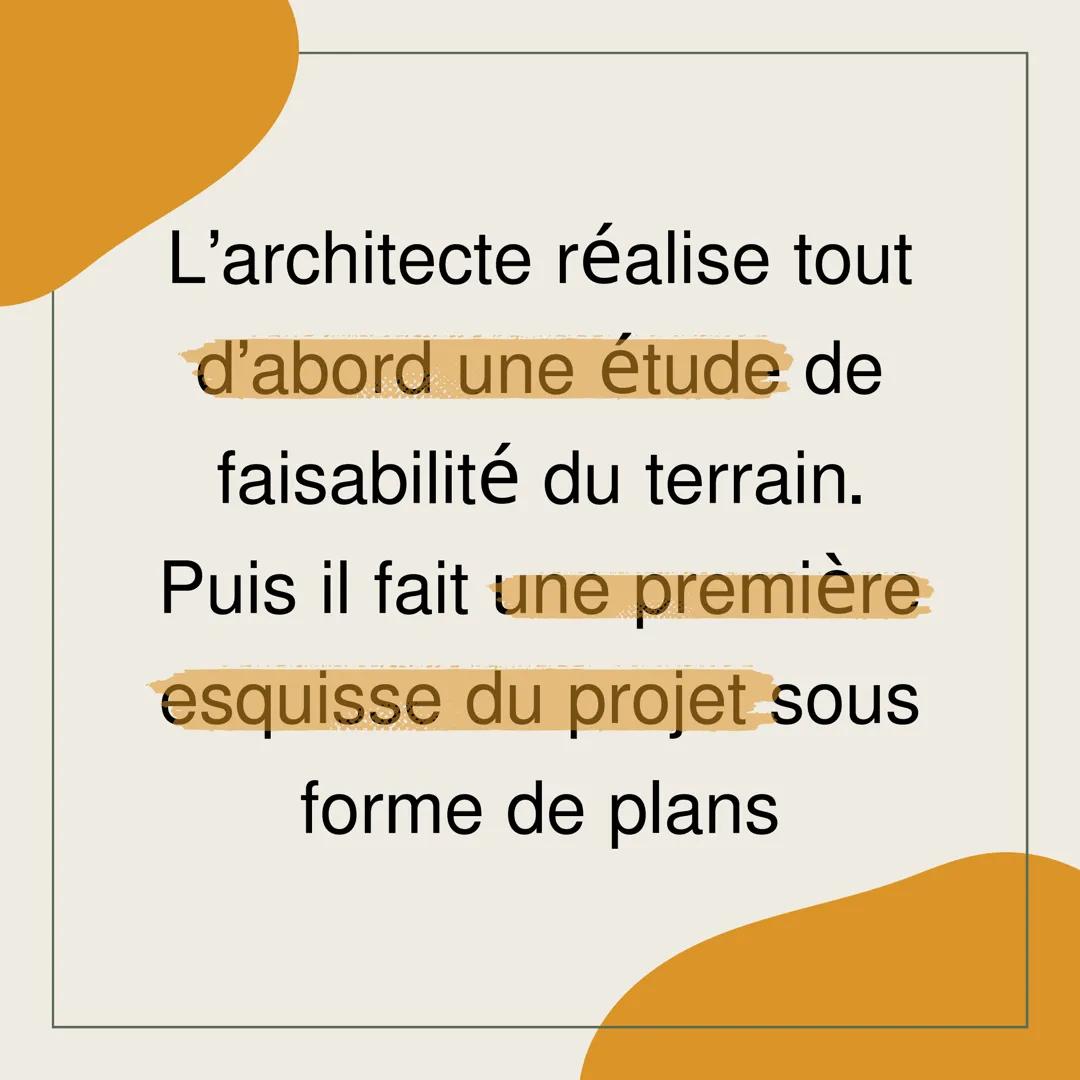 Ce que tu dois savoir
sur le métier
d'architecte !
Aktions L'architecte réalise tout
d'abord une étude de
faisabilité du terrain.
Puis il fa