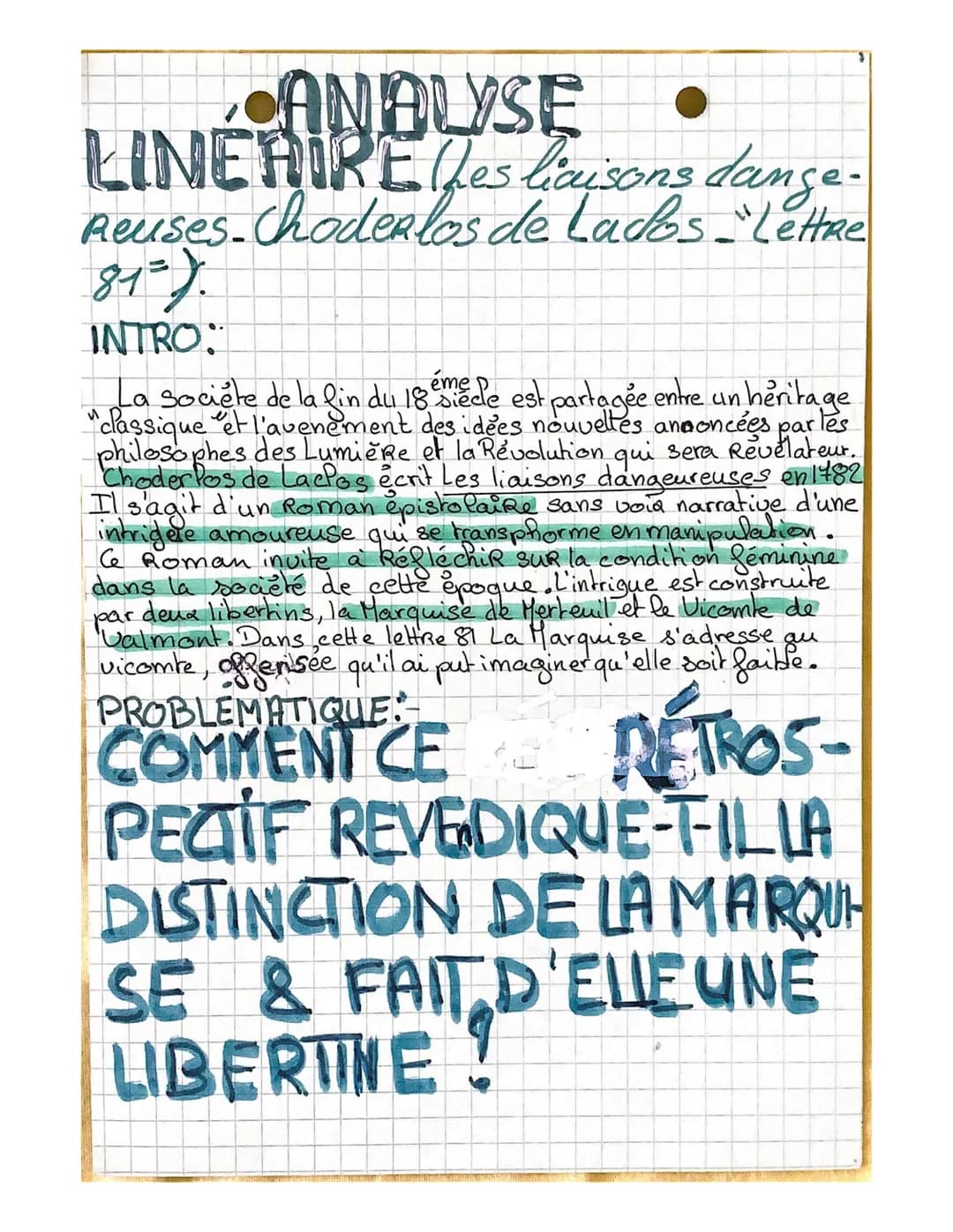 ANALYSE
LINEAIRE(Jes
liaisons dange-
Reuses. Choderlos de Lados_ "LettRe
81³).
INTRO:
La sociéte de la fin du 18 medle est partagée entre un