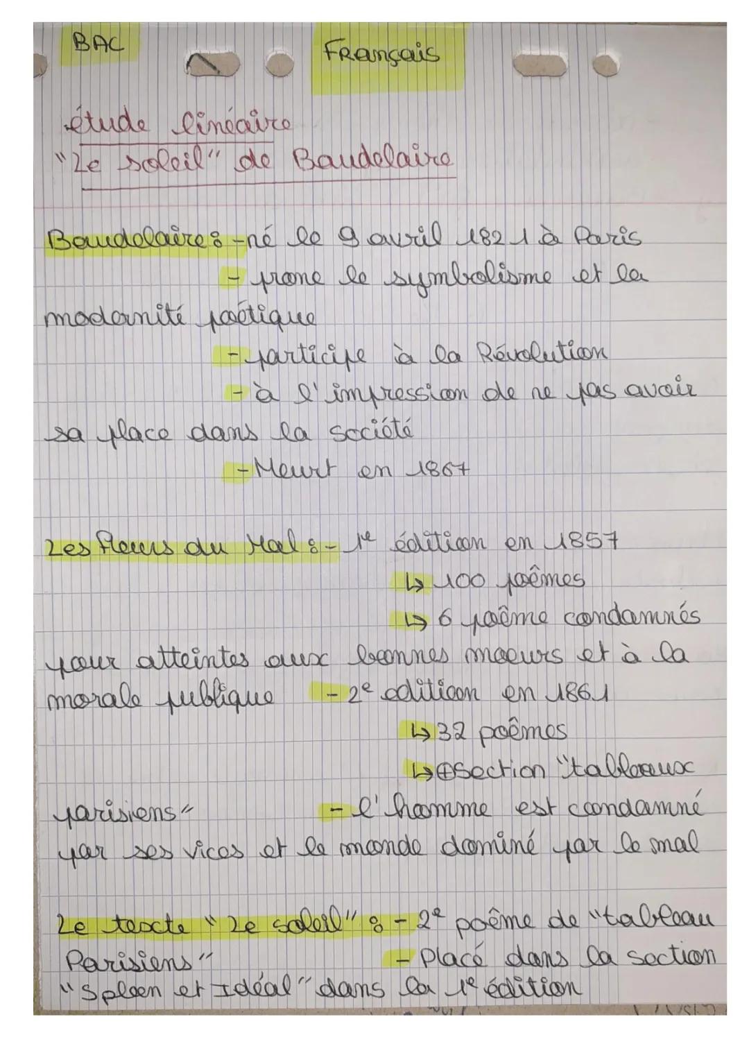 Étude linéaire "Le soleil" de Charles Baudelaire