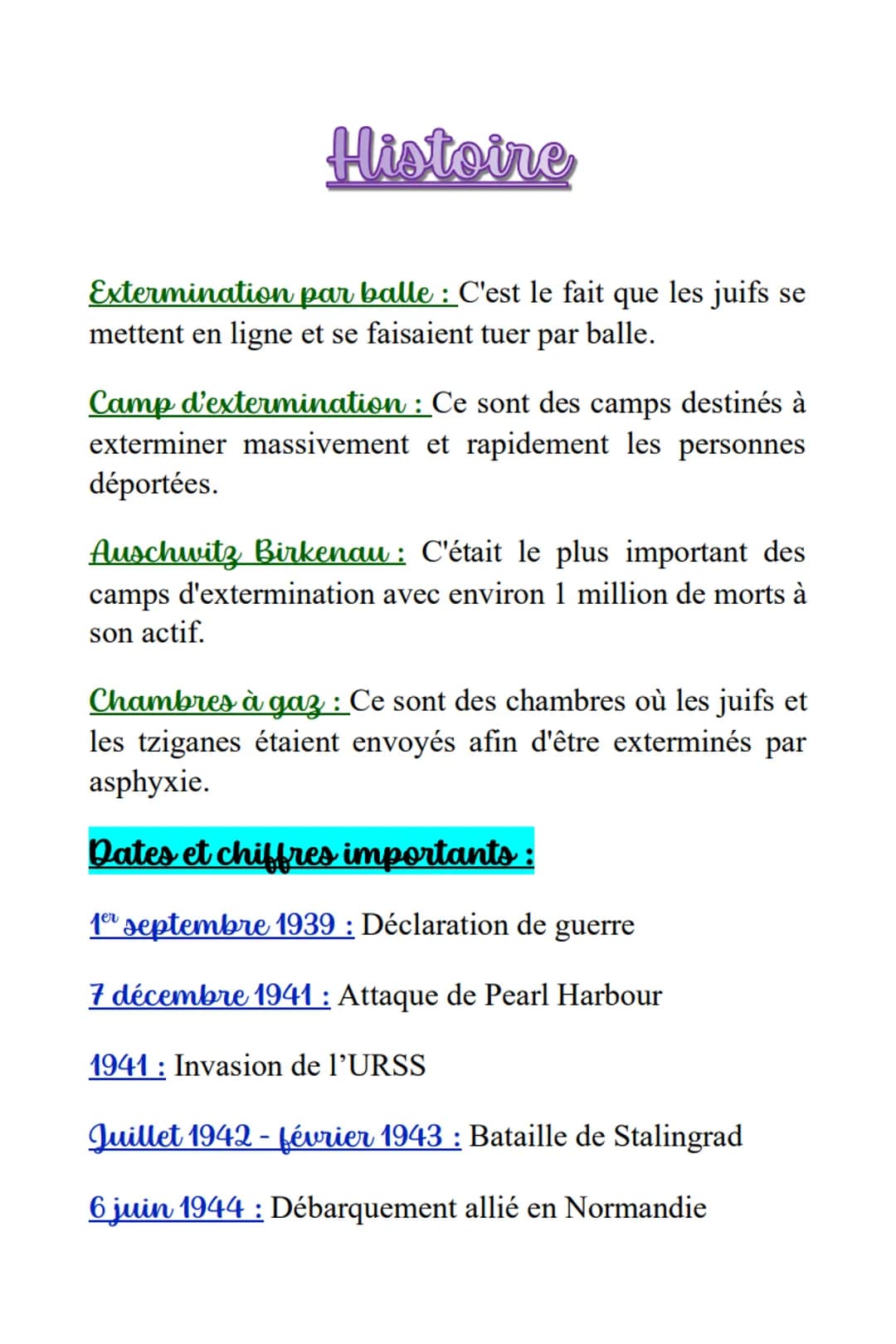 Histoire I)
Thème 3: La 2nde Guerre mondiale
Définitions :
Guerre d'anéantissement : C'est un conflit dont le but
est de détruire en totalit