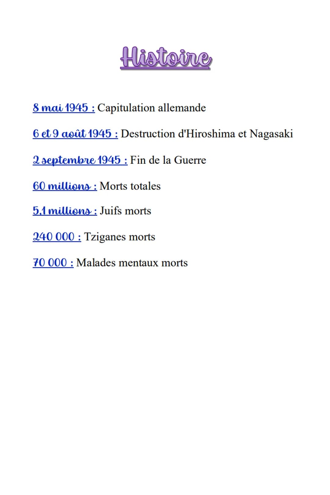 Histoire I)
Thème 3: La 2nde Guerre mondiale
Définitions :
Guerre d'anéantissement : C'est un conflit dont le but
est de détruire en totalit