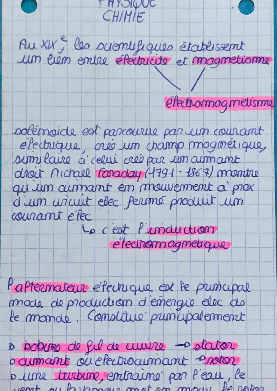 PHYSIQUE
CHIMIE
Au XIX, les suemtifiques établissemt
um eiem entre électricite et magmetiome

electromag melisme

solémoide est parcourue pa