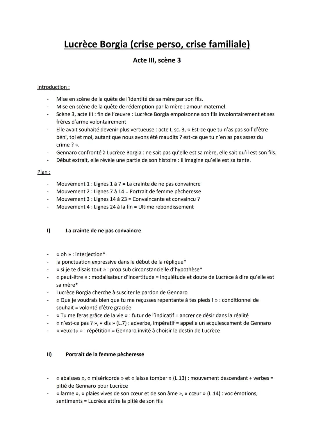 Introduction :
Plan :
1)
Lucrèce Borgia (crise perso, crise familiale)
Acte III, scène 3
II)
Mise en scène de la quête de l'identité de sa m