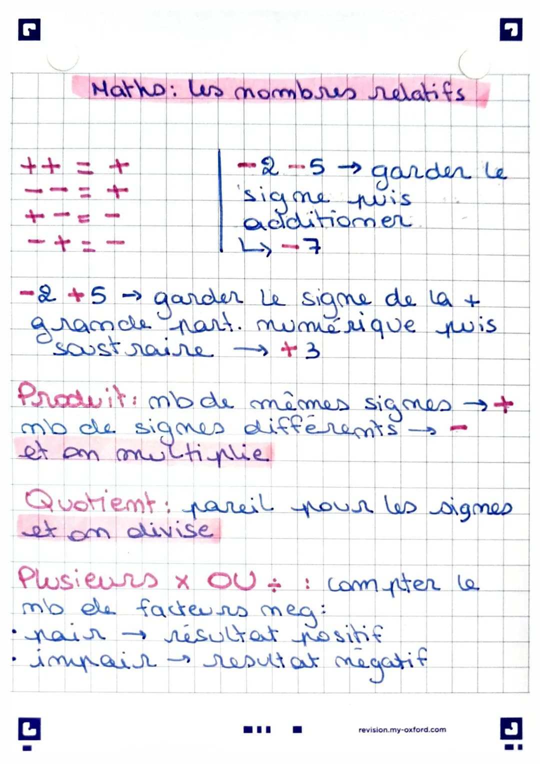 -2-5 → garder le
signe pis
additioner
4-7
-2 +5 → garder le signe de la +
grande part. numérique puis
soustraire +3.
→
Maths: les nombres re