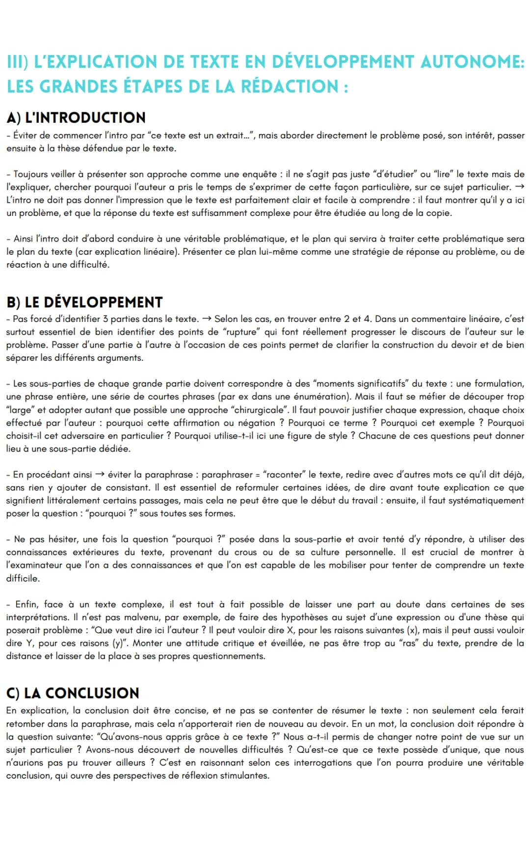 Explication de texte = exercice de lecture attentive d'un texte philosophique identifier le problème auquel répond
l'auteur, analyser les di