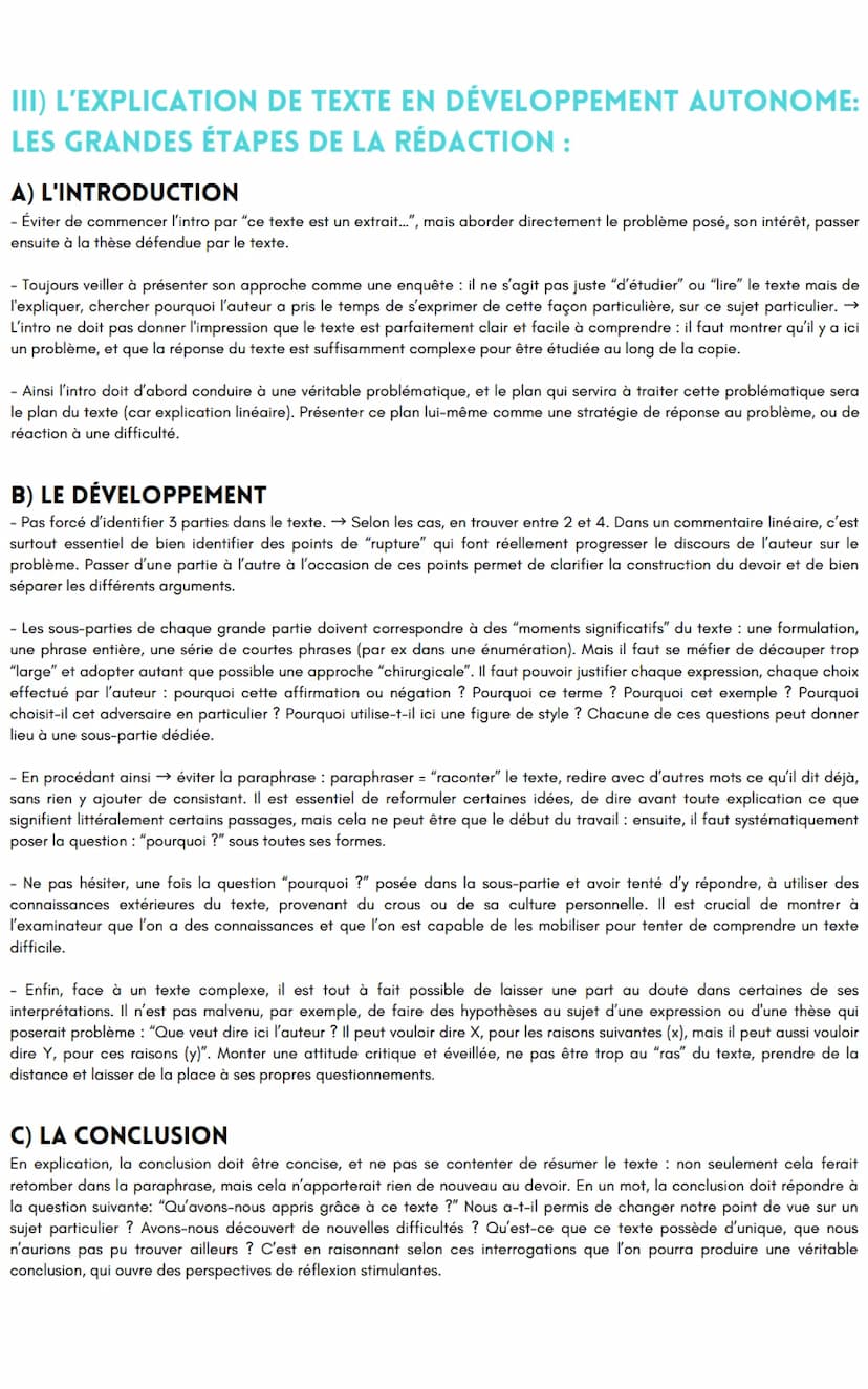 Explication de texte = exercice de lecture attentive d'un texte philosophique identifier le problème auquel répond
l'auteur, analyser les di