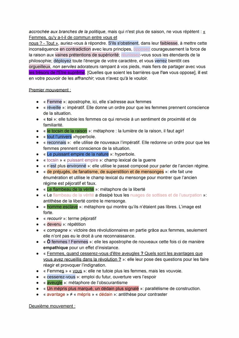 Texte 2: Olympe de Gouges. La Déclaration des droits de la femme et de la citoyenne,
postambule.
Parcours : Écrire et combattre pour l'égali