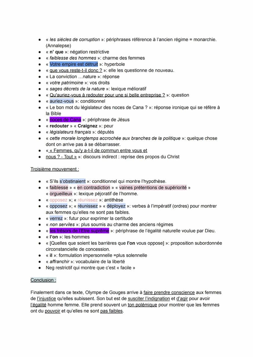 Texte 2: Olympe de Gouges. La Déclaration des droits de la femme et de la citoyenne,
postambule.
Parcours : Écrire et combattre pour l'égali