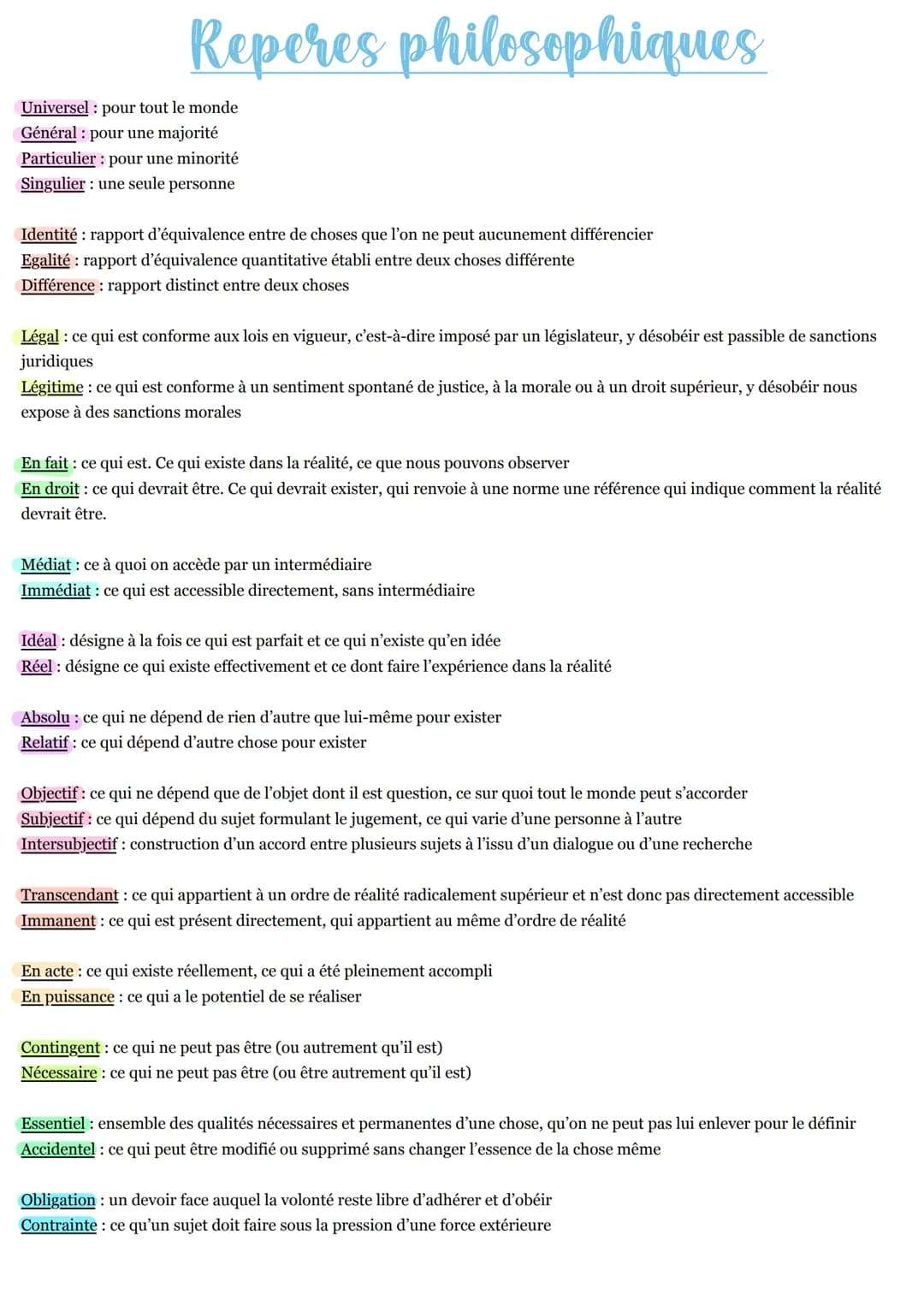 Reperes philosophiques
Universel pour tout le monde
Général pour une majorité
Particulier pour une minorité
Singulier une seule personne
Ide