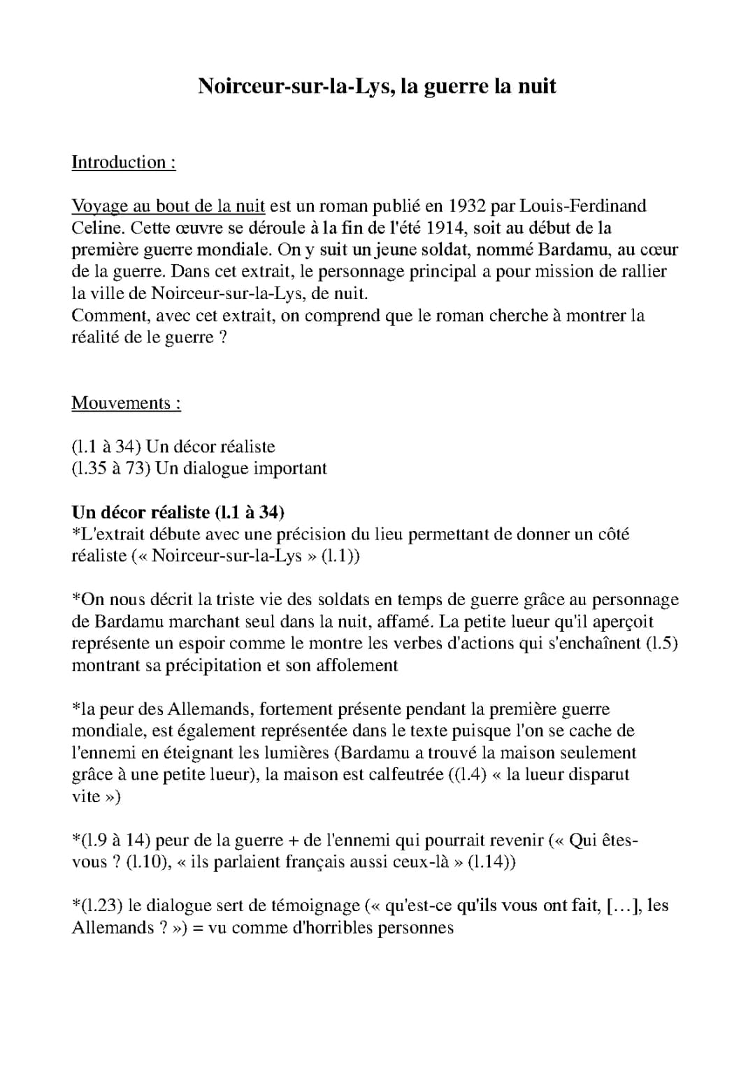 Analyse linéaire et résumé par chapitre de Voyage au bout de la nuit