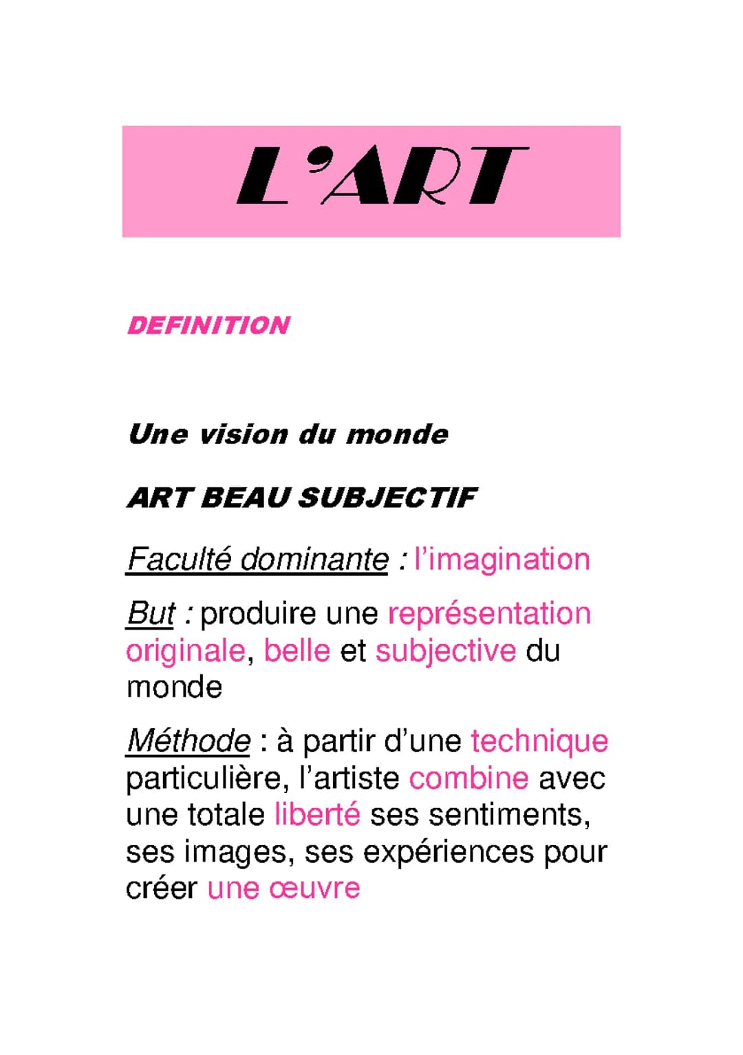 PHILOSOPHIE - L'art