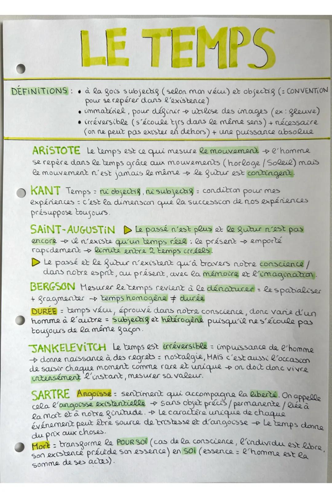 # LE TEMPS

DÉFINITIONS

*   à la fois subjectię (selon mon vécu) et objectię (= CONVENTION
    pour se repérer dans l'existence)
*   immaté