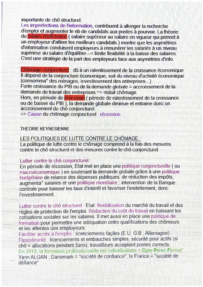 CHAP 4: COMMENT LUTTER CONTRE LE CHOMAGE?
chômage : ensemble des personnes de 15ans et + privées d'emploi et en
cherchant un.
population act