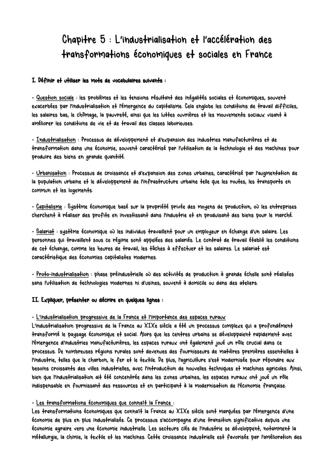 Chapitre 5: L'industrialisation et l'accélération des
transformations économiques et sociales en France
I. Définir et utiliser les mots de v