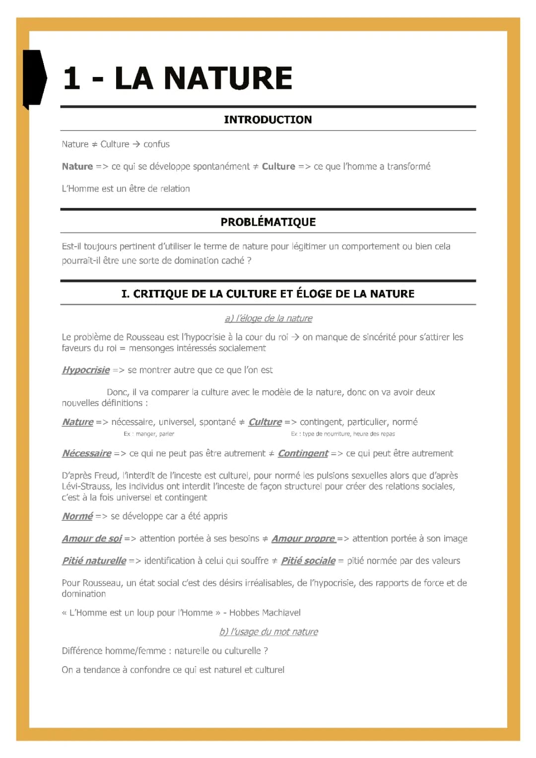 Nature et culture: Résumé et dissertation pour les terminales