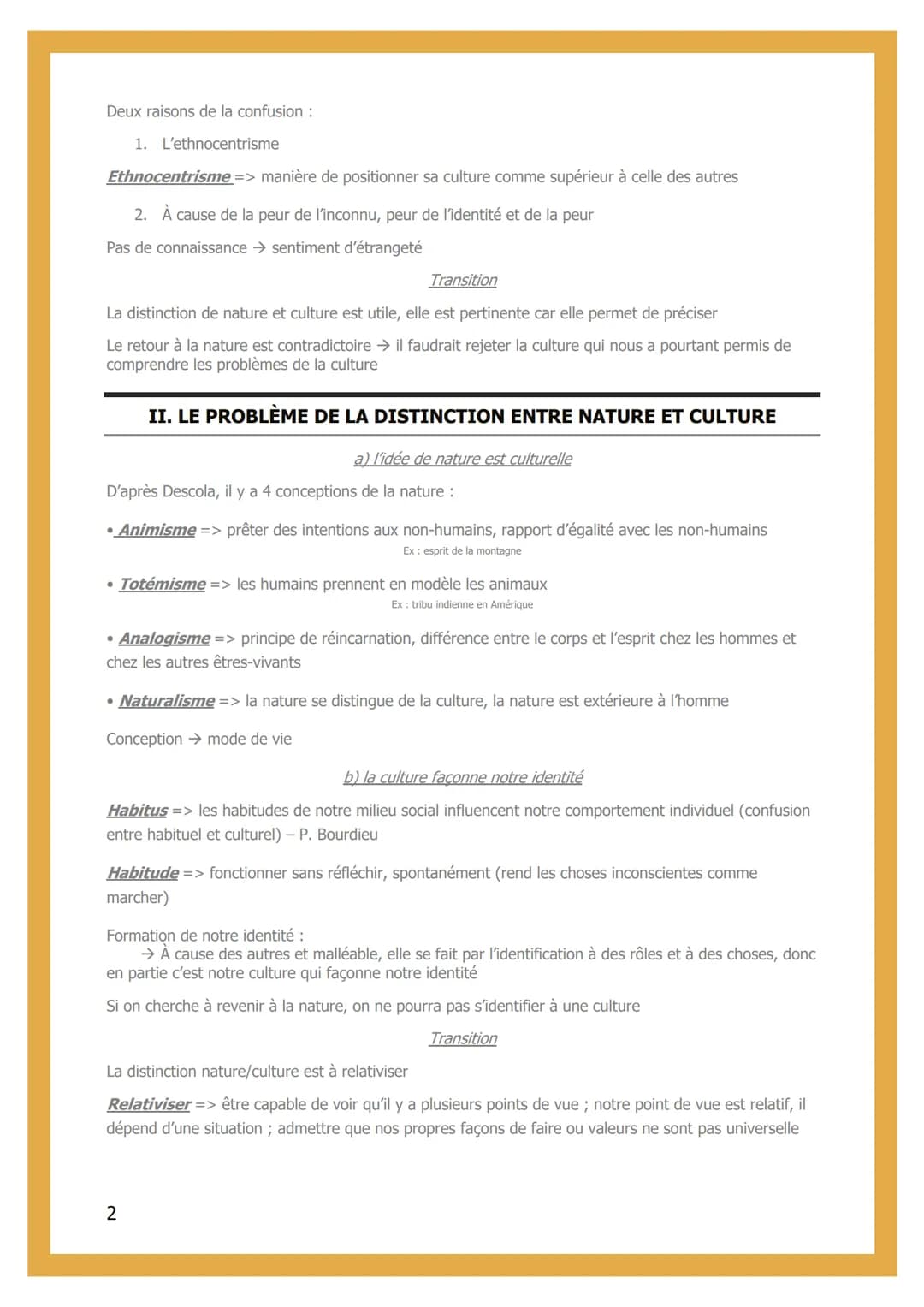 1 - LA NATURE
Nature Culture → confus
INTRODUCTION
Nature => ce qui se développe spontanément + Culture => ce que l'homme a transformé
L'Hom