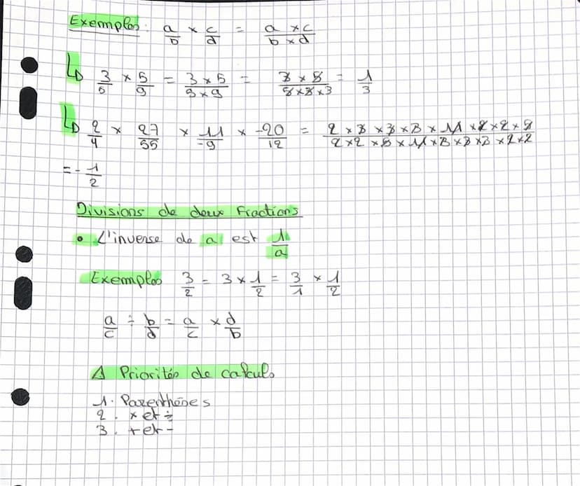 • los fractions
Notions importantes"
IP Sant toujours ecrire un resoftat sous sa forme
irrédictible
Deux Fradions sont égales si leur produi