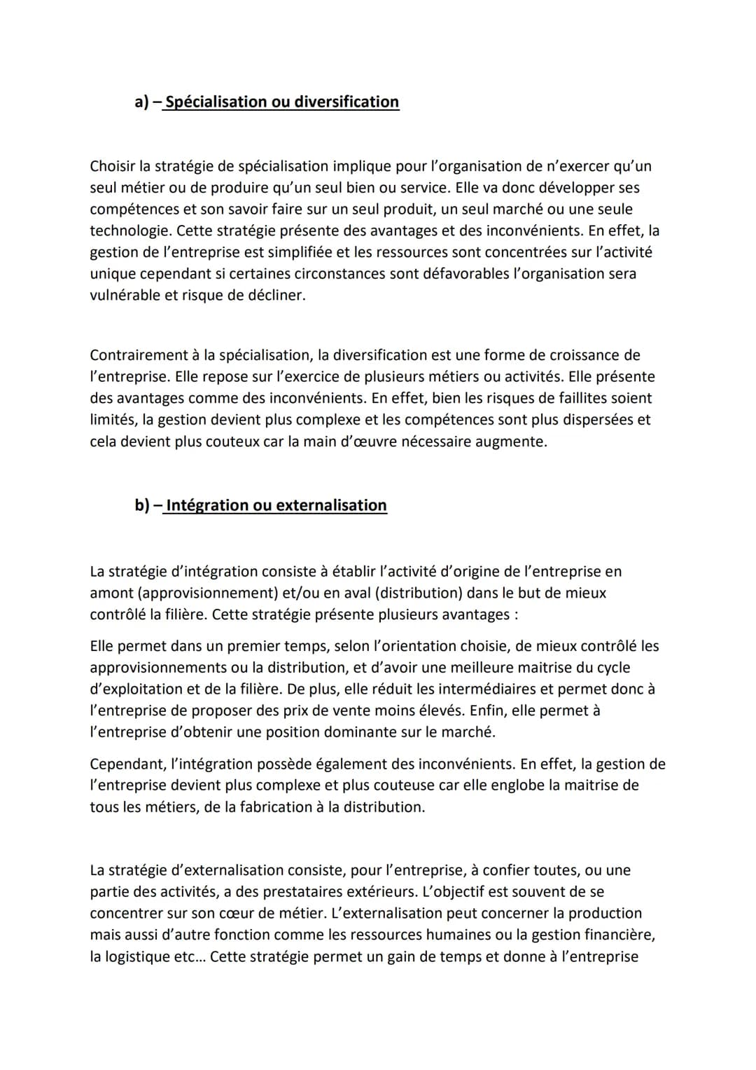 Chapitre 9) Quelles options stratégiques pour les
entreprises ?
Objectifs du chapitre :
Repérer les différents niveaux auxquels s'opèrent le