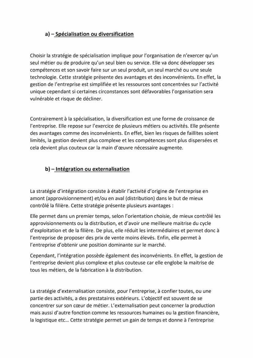 Chapitre 9) Quelles options stratégiques pour les
entreprises ?
Objectifs du chapitre :
Repérer les différents niveaux auxquels s'opèrent le