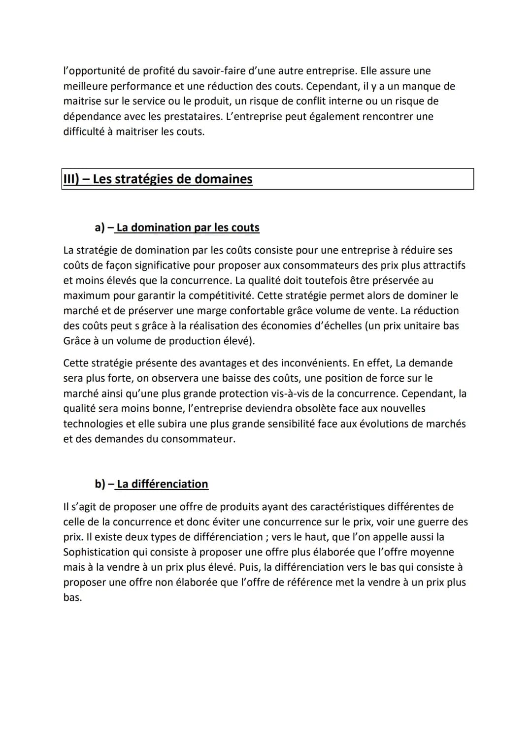 Chapitre 9) Quelles options stratégiques pour les
entreprises ?
Objectifs du chapitre :
Repérer les différents niveaux auxquels s'opèrent le