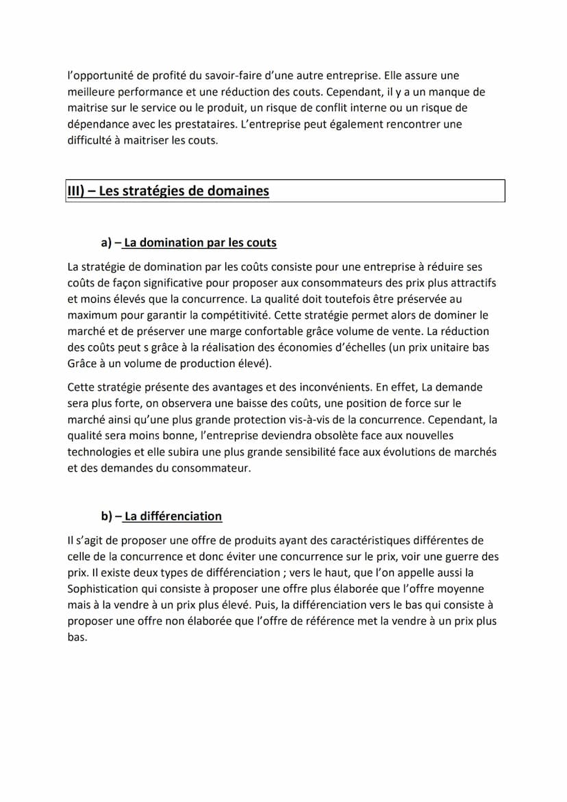 Chapitre 9) Quelles options stratégiques pour les
entreprises ?
Objectifs du chapitre :
Repérer les différents niveaux auxquels s'opèrent le