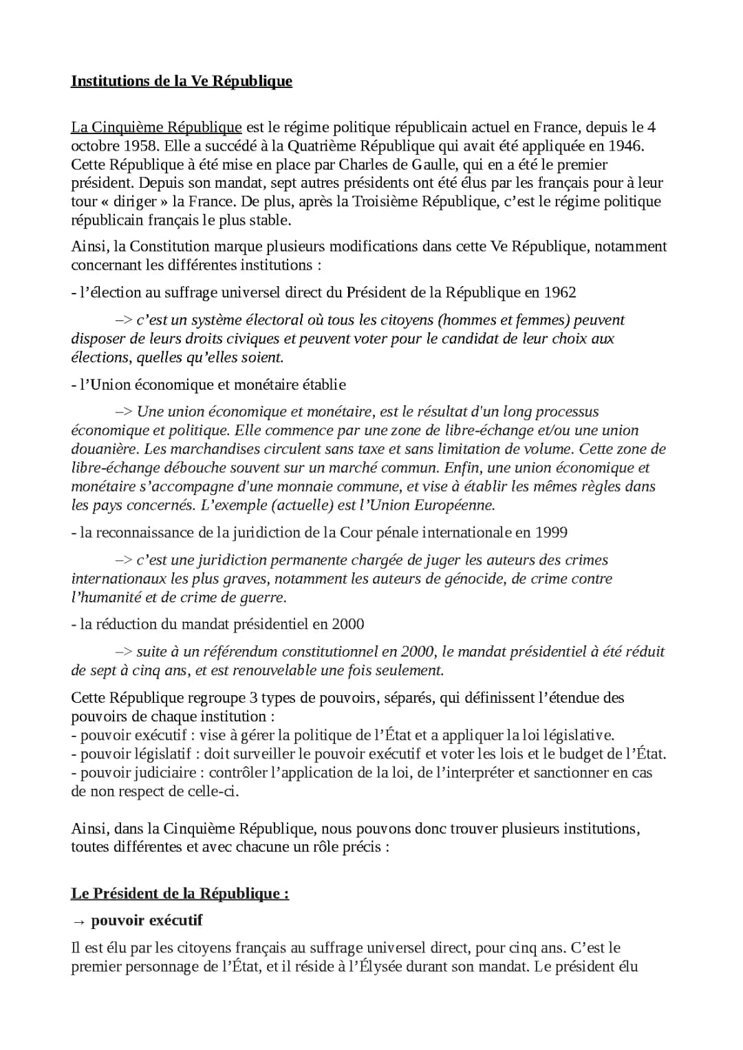 Les Institutions de la 5ème République - Schémas et Explications pour les 3ème