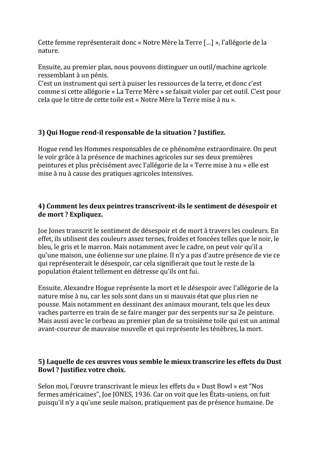 1) Quels sont les effets du «< Dust Bowl » sur les campagnes américaines ?
Expliquez.
Cette tempête de poussière a totalement ravagé, détrui