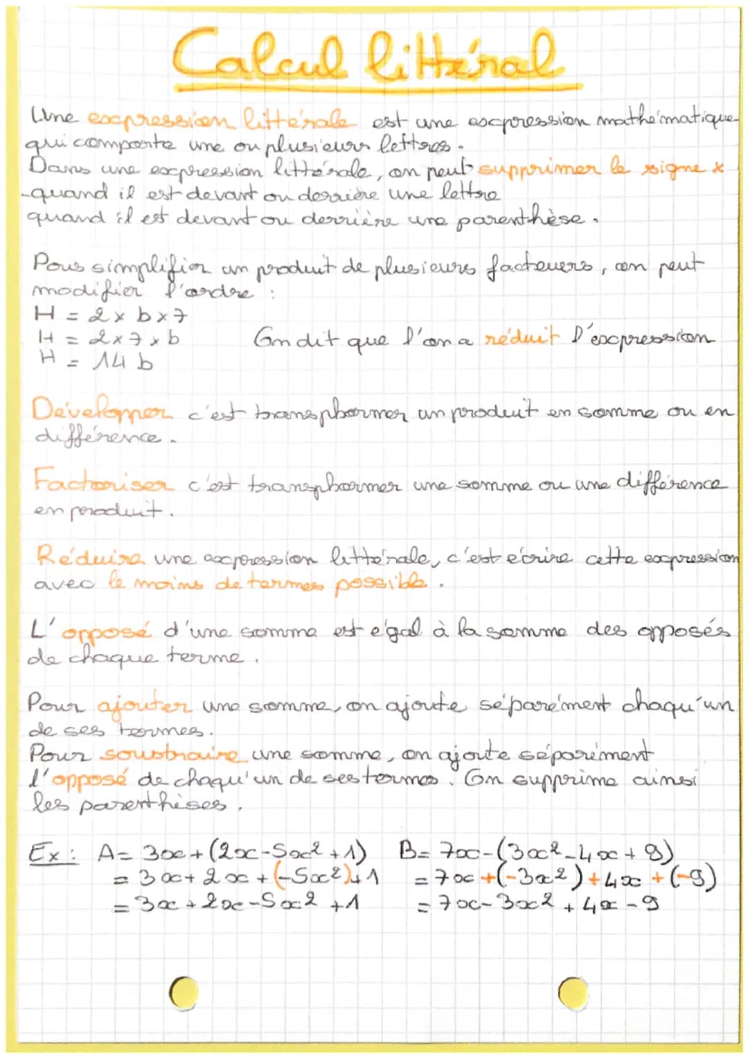 Calcul littéral
mathématique
line expression littérale est une expression
qui comporte une ou plusieurs lettres.
Dans une expression littéra